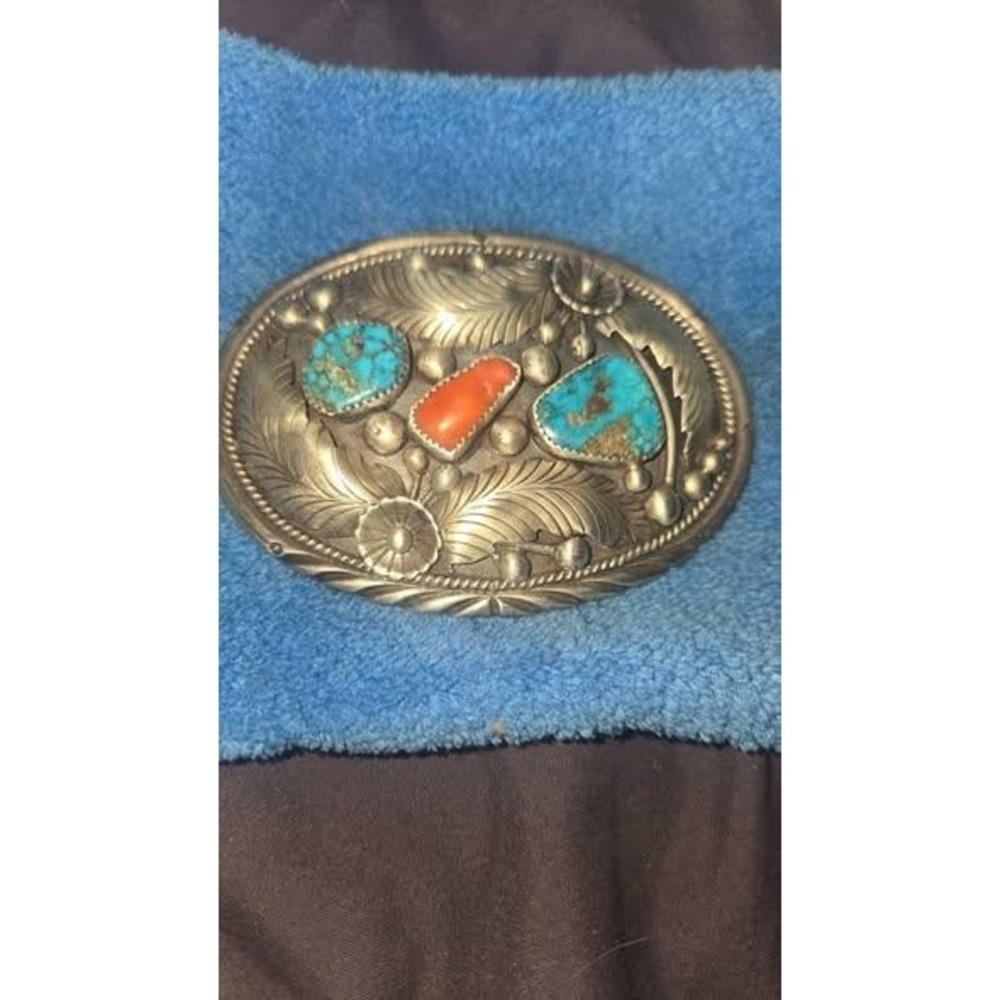 Phil Chapo Belt Buckle Turquoise Native American Navajo
